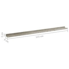 vidaXL Seinähyllyt 4 kpl betoninharmaa 115x9x3 cm hinta ja tiedot | Hyllyt | hobbyhall.fi