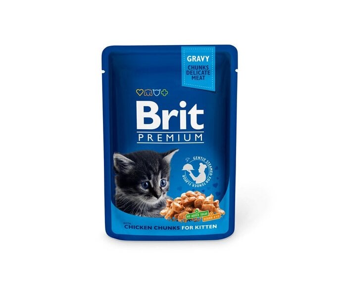 Brit Premium Chicken Chunks Kitten kissan märkäruoka, 100g x 12