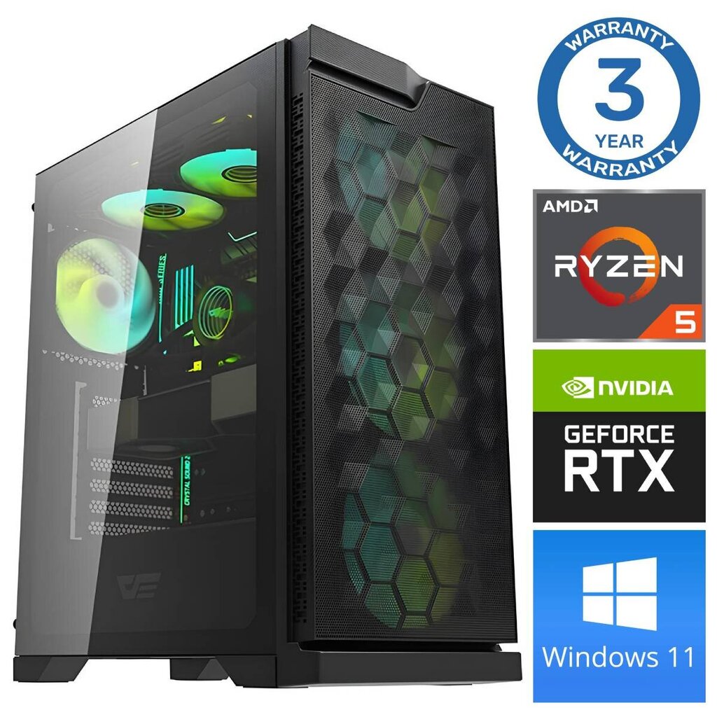 Intop Ryzen 5 5500 16GB 500SSD M.2 NVME RTX3050 6GB WIN11 hinta ja tiedot | Pöytätietokoneet | hobbyhall.fi