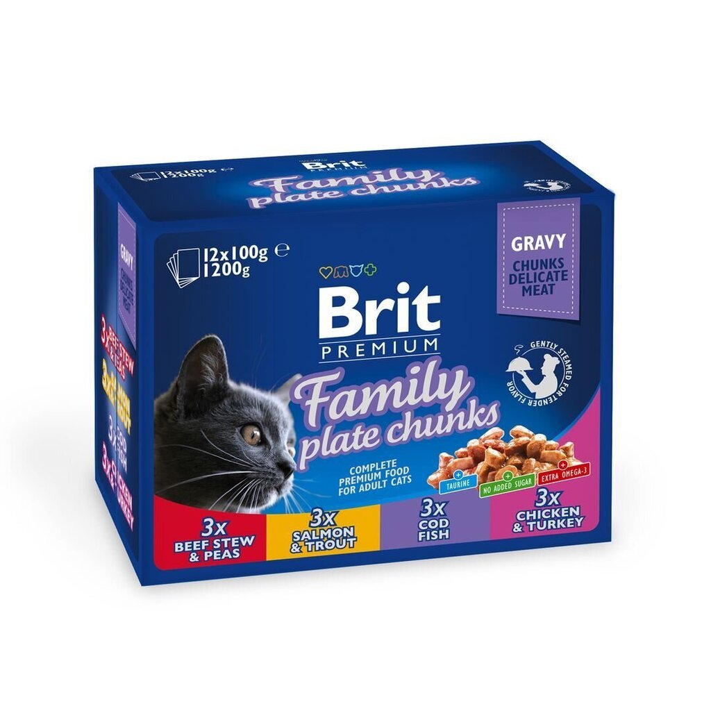 Brit Premium Cat Family Plate kissan märkäruoka, 12x100 g hinta ja tiedot | Kissanruoka | hobbyhall.fi