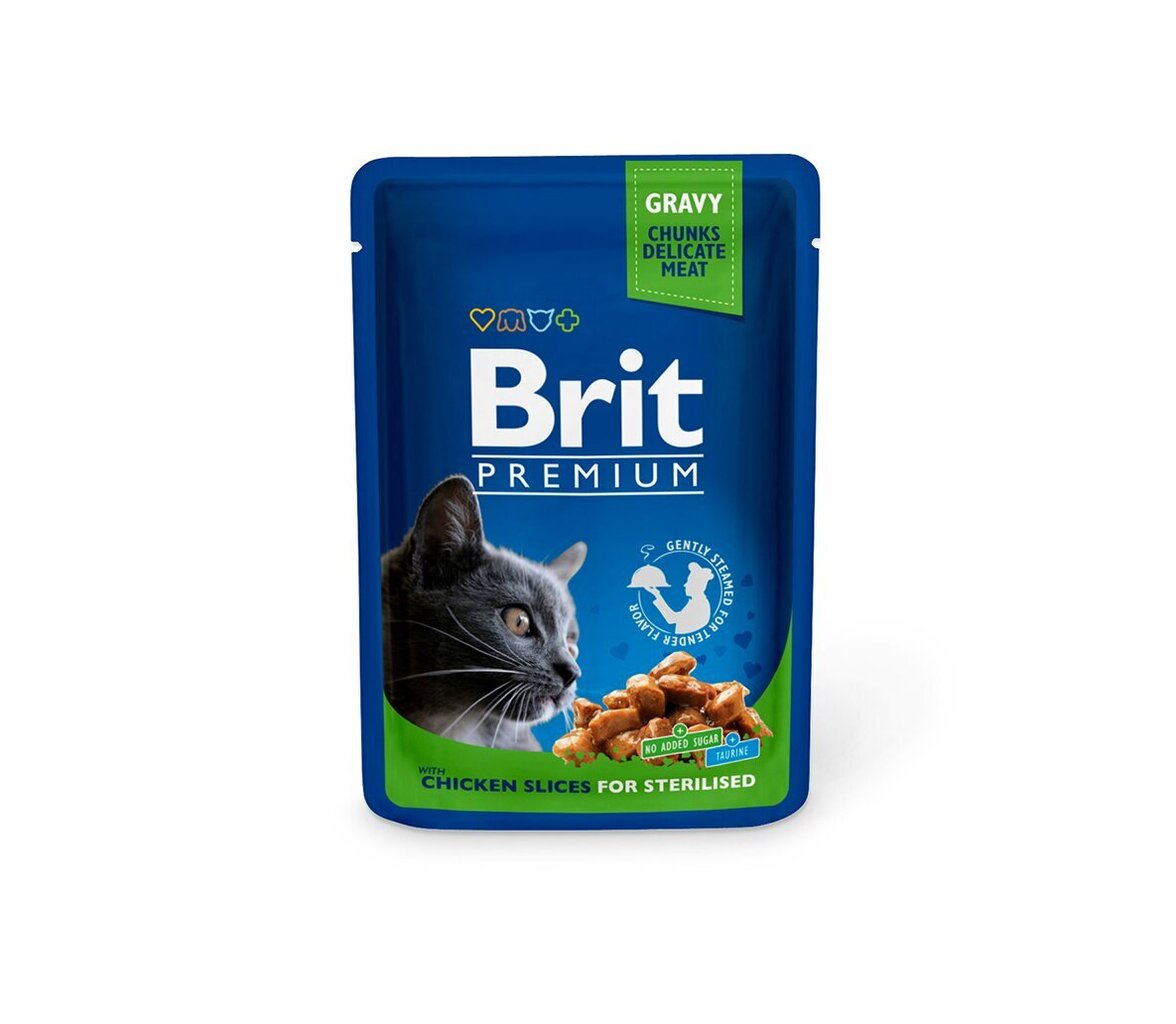 Brit Premium Chicken Slices Steriloitu märkäruoka steriloiduille kissoille, 100 g x 12 hinta ja tiedot | Kissanruoka | hobbyhall.fi