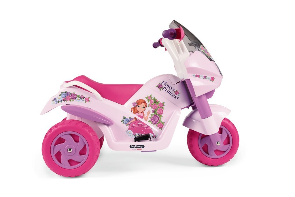 Kolmipyöräinen lasten sähkömoottoripyörä Peg Perego Flower Princess 6V, vaaleanpunainen hinta ja tiedot | Lasten sähköautot | hobbyhall.fi