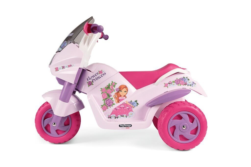 Kolmipyöräinen lasten sähkömoottoripyörä Peg Perego Flower Princess 6V, vaaleanpunainen hinta ja tiedot | Lasten sähköautot | hobbyhall.fi