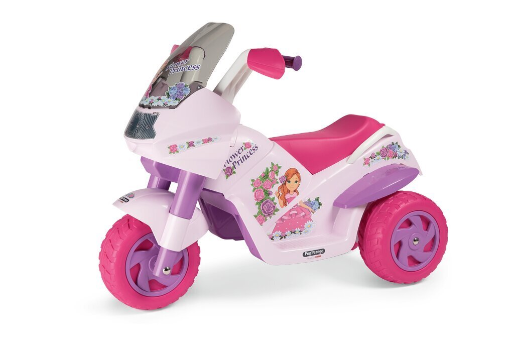 Kolmipyöräinen lasten sähkömoottoripyörä Peg Perego Flower Princess 6V, vaaleanpunainen hinta ja tiedot | Lasten sähköautot | hobbyhall.fi