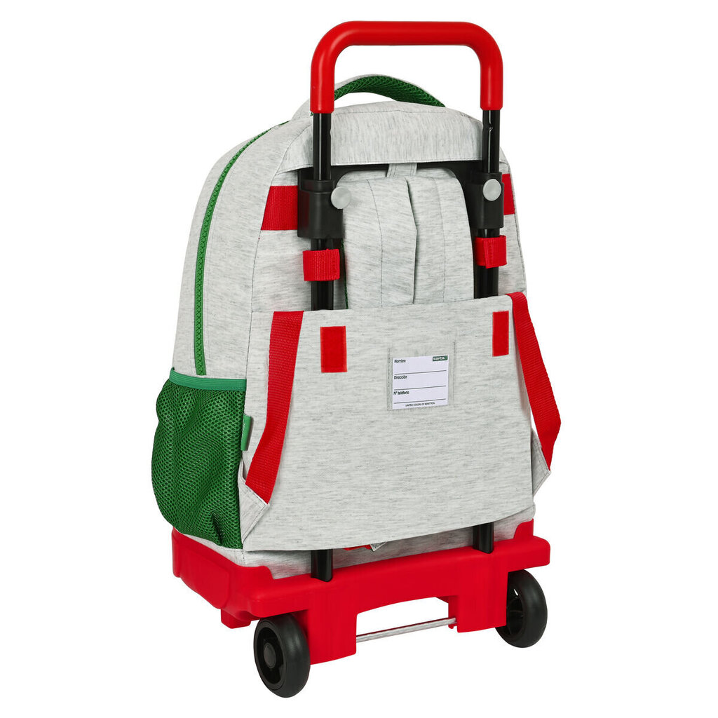 Reppu pyörillä Benetton Pop, harmaa, 33 x 45 x 22 cm hinta ja tiedot | Koulureput ja -laukut | hobbyhall.fi