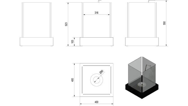 Etanolitakka Tango 4 - 30 x 30 x 30cm Musta hinta ja tiedot | Takat | hobbyhall.fi