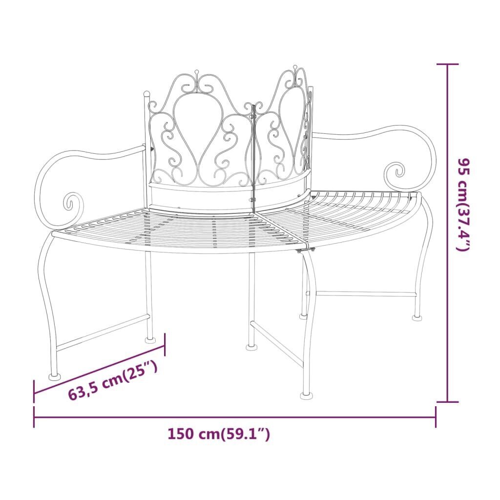 vidaXL Puunreunuspenkki 150 cm musta teräs hinta ja tiedot | Puutarhapenkit | hobbyhall.fi