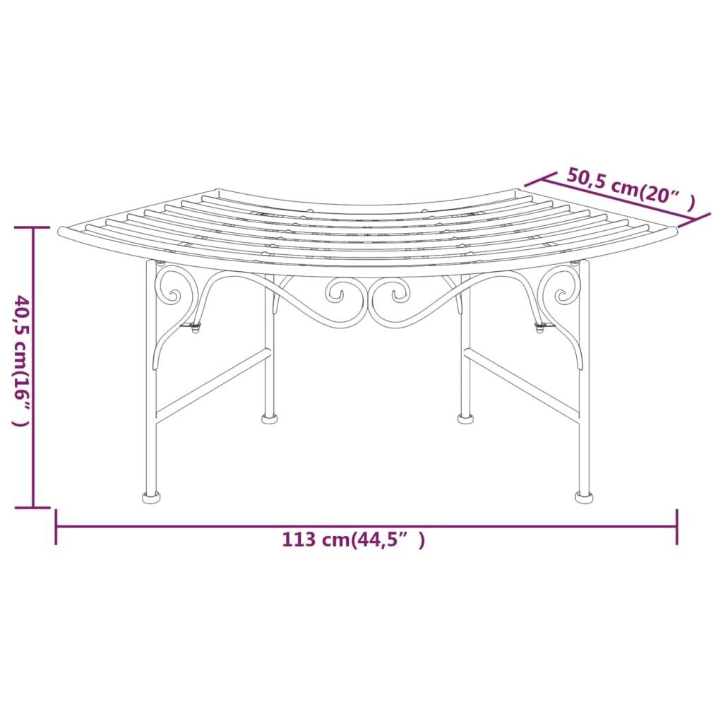 vidaXL Puunreunuspenkki 113 cm musta teräs hinta ja tiedot | Puutarhapenkit | hobbyhall.fi