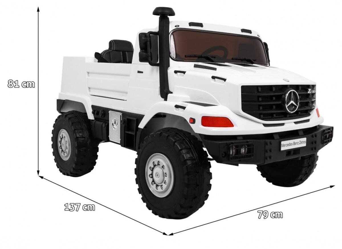 Mercedes-Benz Zetros kaksipaikkainen sähköauto lapsille, valkoinen hinta ja tiedot | Lasten sähköautot | hobbyhall.fi