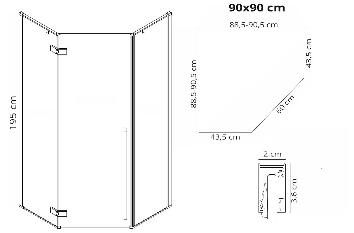 Rea Diamond Black Mat 90x90 suihkukaappi hinta ja tiedot | Suihkukaapit ja suihkunurkat | hobbyhall.fi