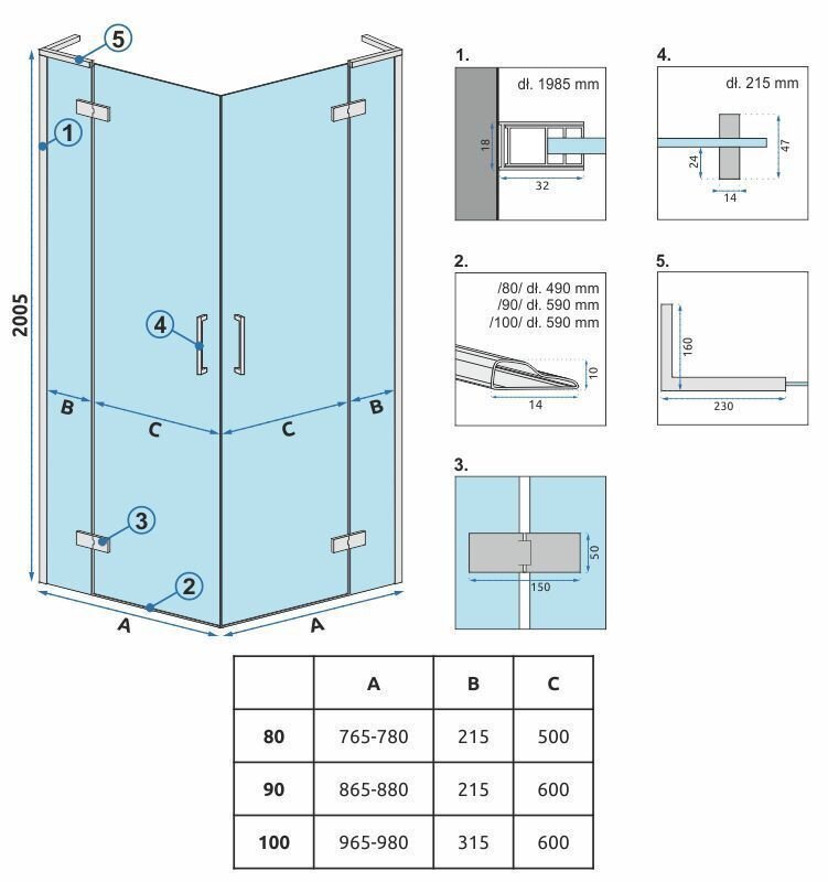 Rea Hugo Double 80x90 kultainen harjattu suihkukaappi hinta ja tiedot | Suihkukaapit ja suihkunurkat | hobbyhall.fi