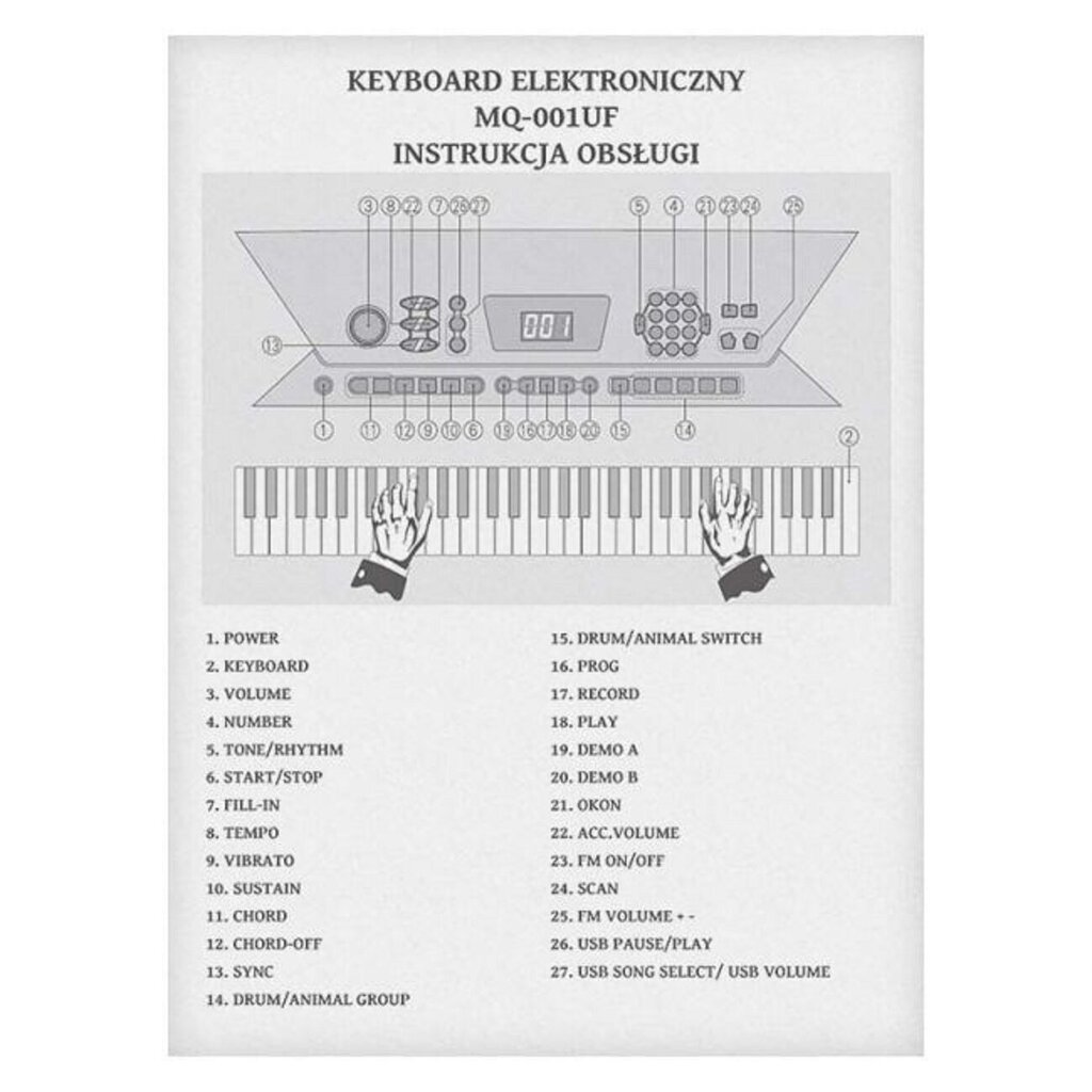 MQ 001 UF Keyboard kosketinsoitin mikrofonilla lapsille USB MP3 radio hinta ja tiedot | Kosketinsoittimet | hobbyhall.fi