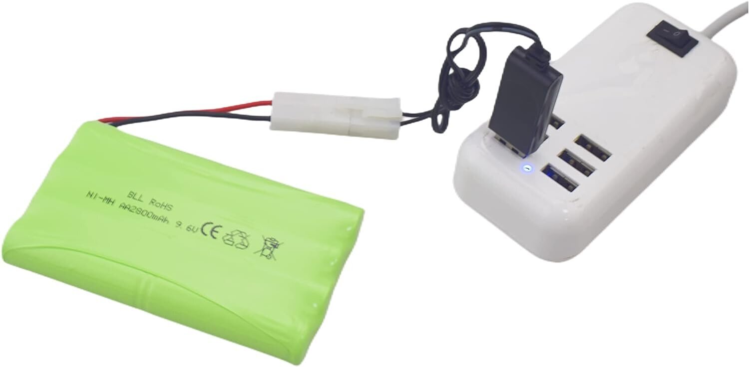 Ladattava AA-akku 9.6V 2000mAh | Tamiya-liittimellä ja USB-latauskaapelilla | Ihanteellinen autoille, kuorma-autoille, tankeille ja RC-veneille | 100x57x15mm | 100g hinta ja tiedot | Paristot | hobbyhall.fi