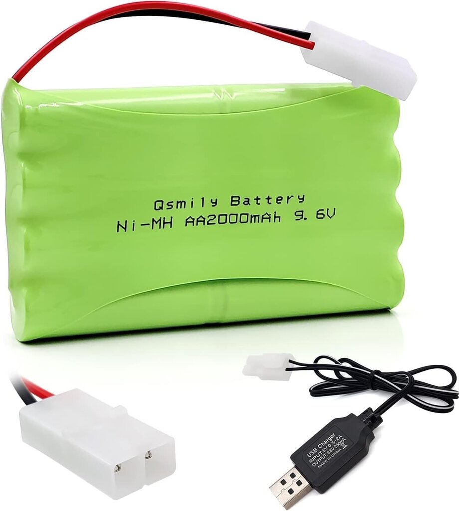 Ladattava AA-akku 9.6V 2000mAh | Tamiya-liittimellä ja USB-latauskaapelilla | Ihanteellinen autoille, kuorma-autoille, tankeille ja RC-veneille | 100x57x15mm | 100g hinta ja tiedot | Paristot | hobbyhall.fi