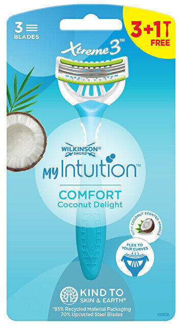 Kertakäyttöisten partaveitsien sarja naisille Wilkinson Sword My Intuition Xtreme3 Comfort Coconut Delight, 4 kpl hinta ja tiedot | Parranajo ja karvanpoisto | hobbyhall.fi