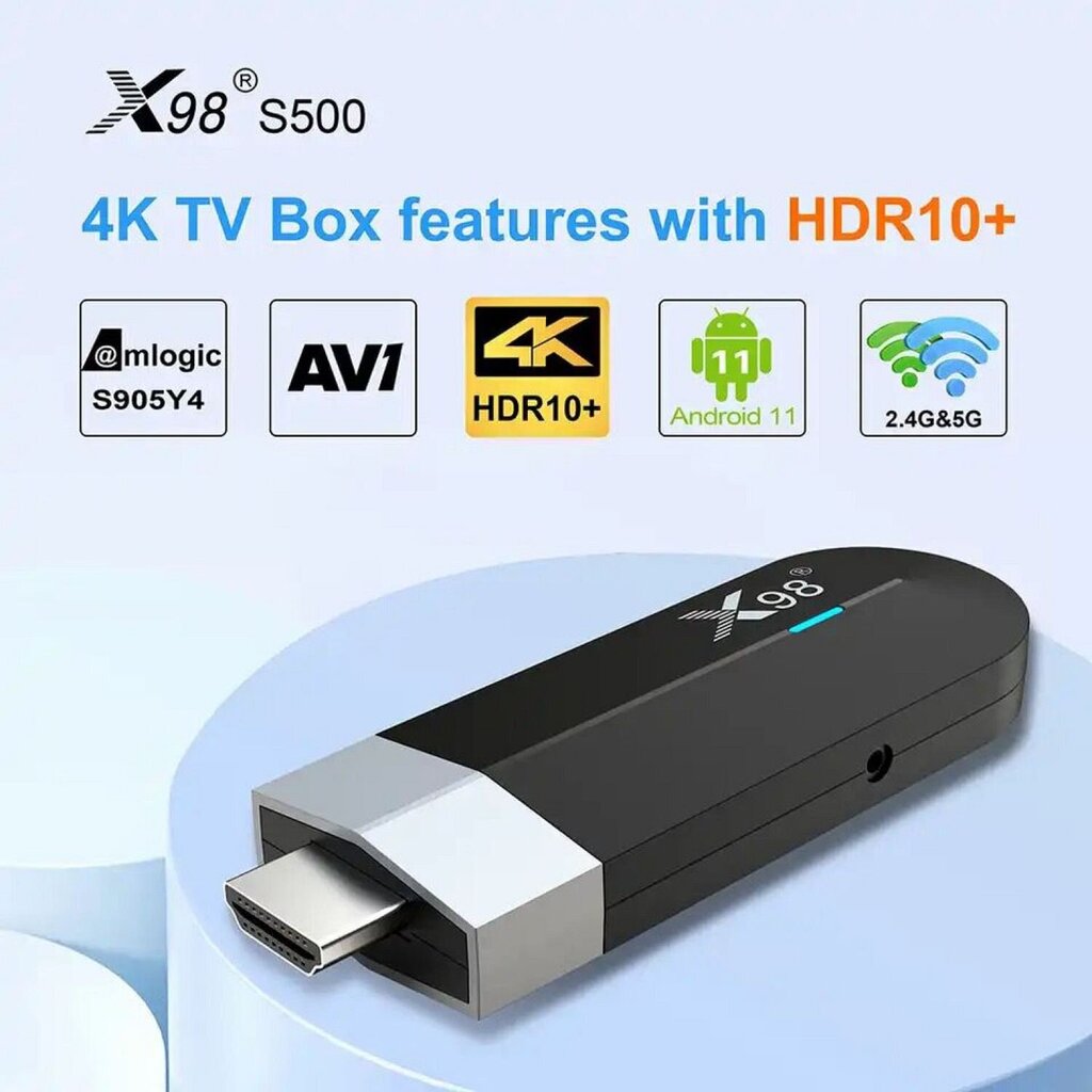 Riff X98 S500 Mini TV Stick SmartBox Android 11 Amlogic S905Y4 Quad Core AV1 HDR10+ 4K 60fps 5G Wifi 4GB+32GB hinta ja tiedot | TV-lisätarvikkeet | hobbyhall.fi