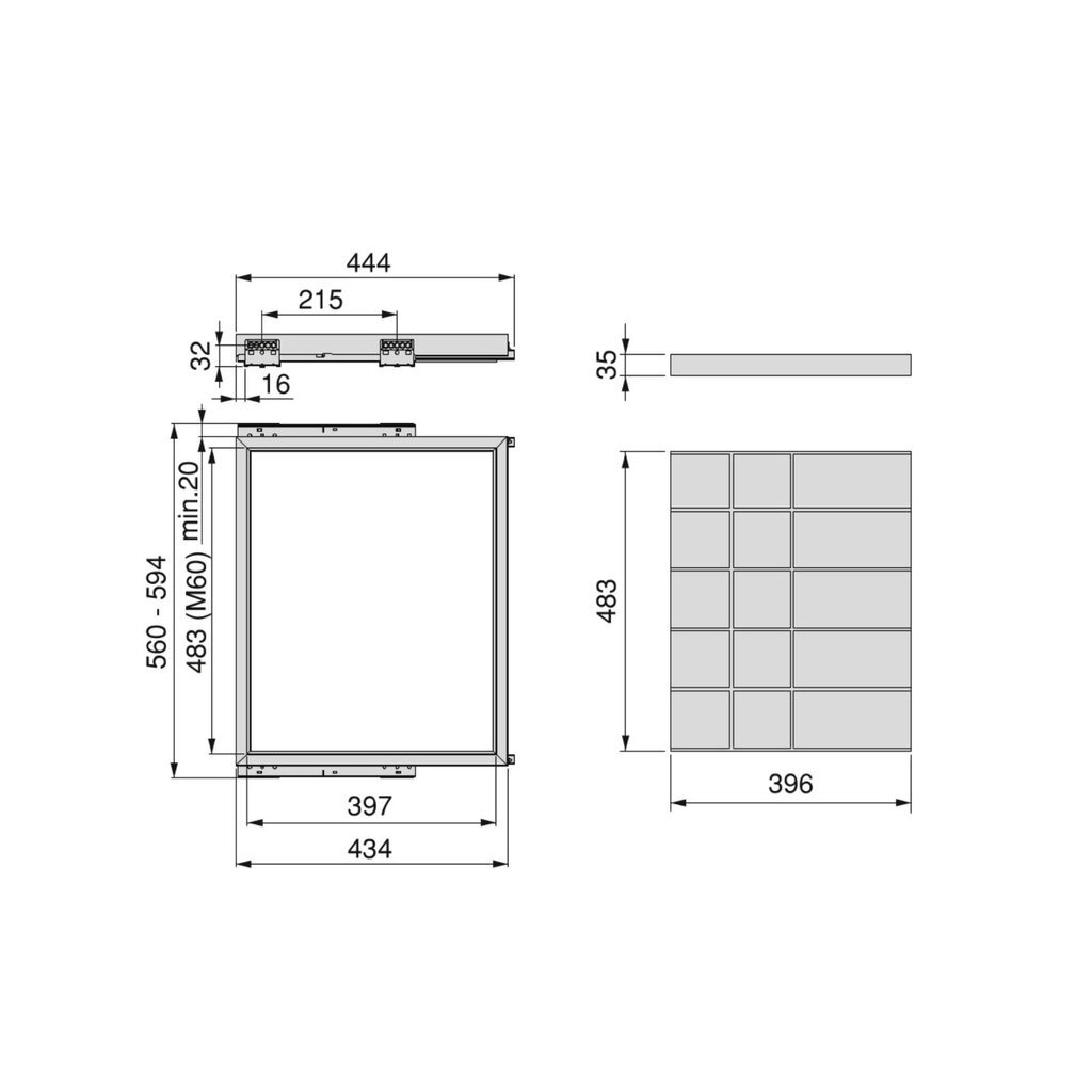 Hack-laatikko jakajilla, moduuli 600 mm, kivenharmaa hinta ja tiedot | Kaapit | hobbyhall.fi