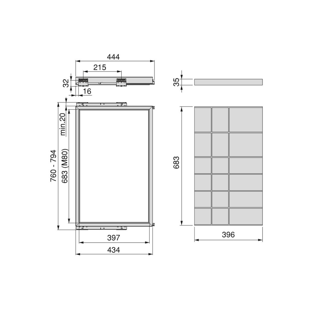 Hack-laatikko jakajilla, moduuli 800 mm, kivenharmaa hinta ja tiedot | Kaapit | hobbyhall.fi