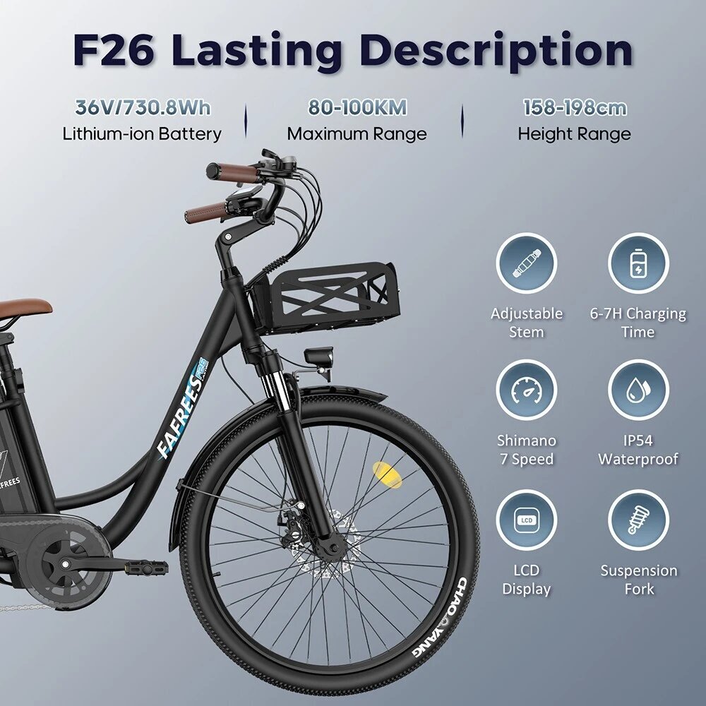 Fafrees F26 Lasting, 26", musta hinta ja tiedot | Sähköpyörät | hobbyhall.fi