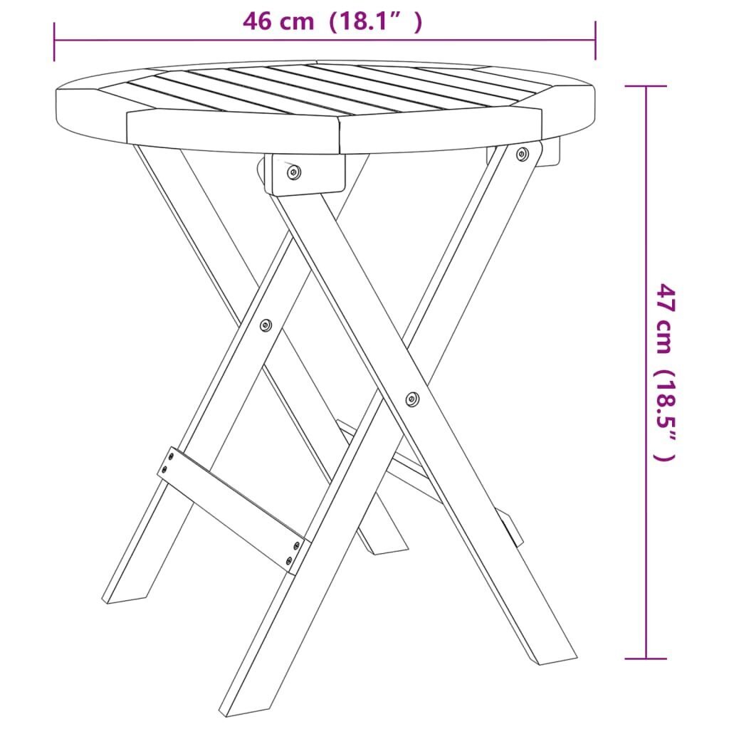 vidaXL Taitettava puutarhapöytä valkoinen Ø 46 cm täysi akasiapuu hinta ja tiedot | Puutarhapöydät | hobbyhall.fi