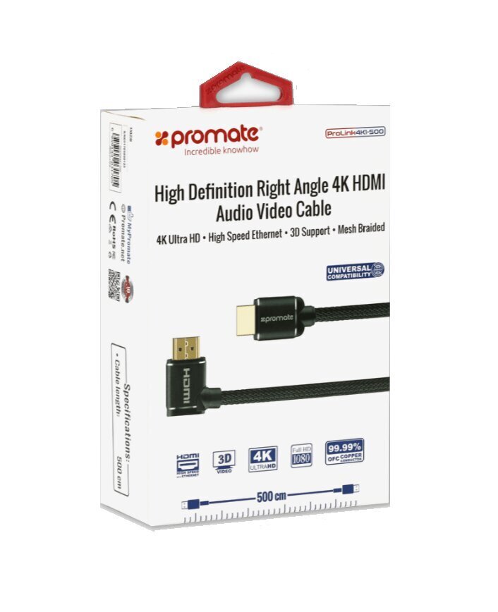 Promate Prolink4K1-500 ULTRAHD 4K HDR HDMI v2.0, 5 m hinta ja tiedot | Kaapelit ja adapterit | hobbyhall.fi