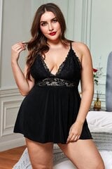 Musta pitsikoristeinen V-Babydoll, plus size, LC31324-2-5XL hinta ja tiedot | Mekot | hobbyhall.fi