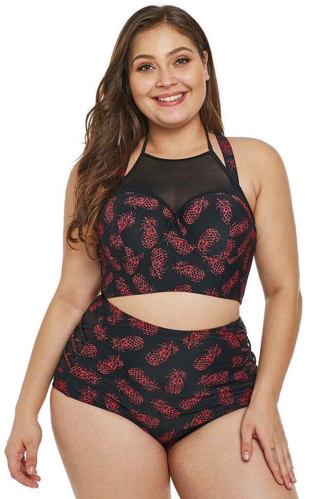 Ananaskuvioiset korkeavyötäröiset mesh-bikinit - LC410746-3-XXXL hinta ja tiedot | Mekot | hobbyhall.fi