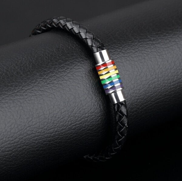 Sateenkaaren nahkainen LGBT BRANCH BANDLET PL48h RB1-BLACK-01 hinta ja tiedot | Rannekorut | hobbyhall.fi