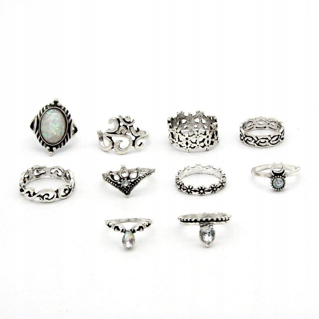 hopea RETRO PUNK BOHO 15 RETRO RENGASSARJA RETRO RINGIT 15-SILVER-RINGS hinta ja tiedot | Sormukset | hobbyhall.fi