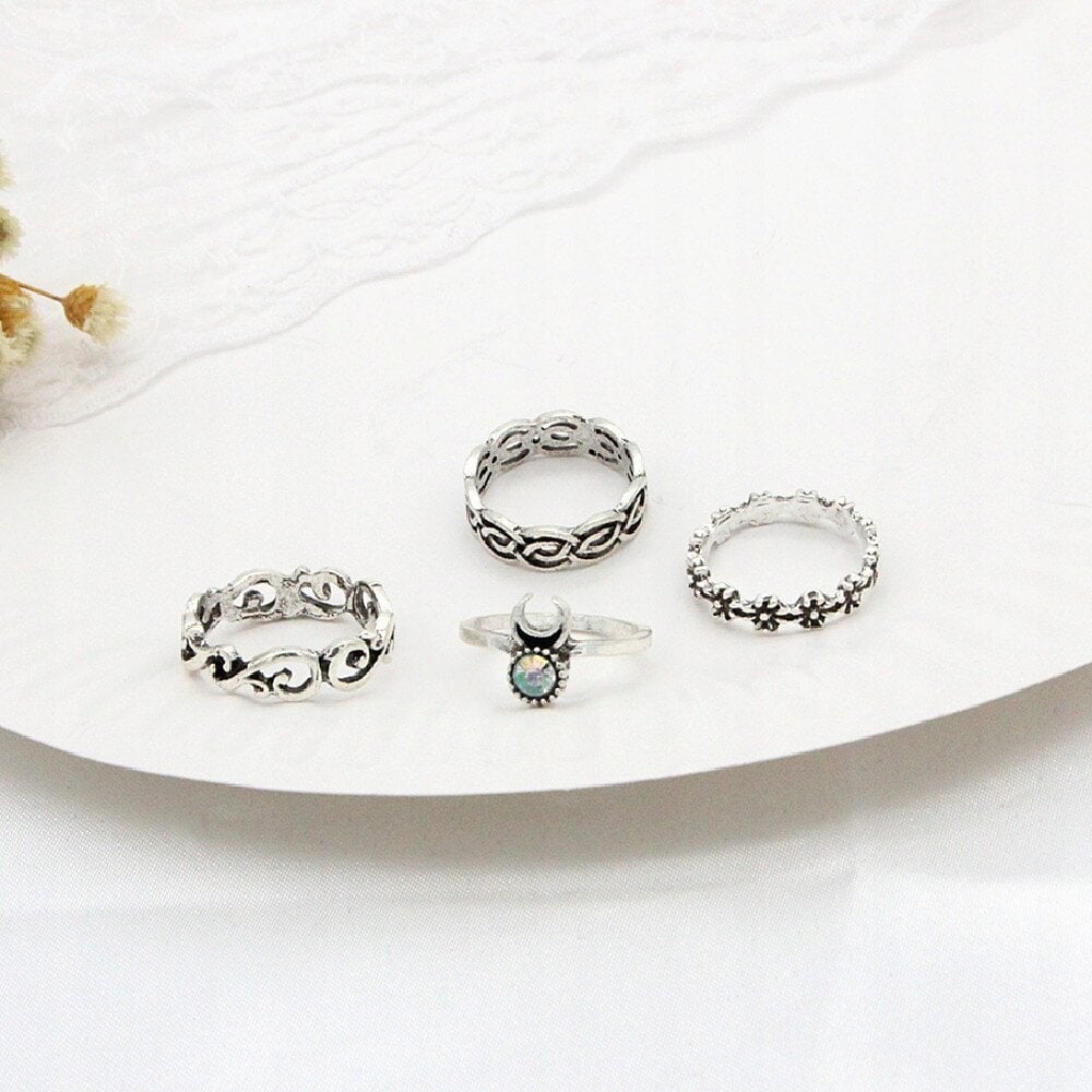 hopea RETRO PUNK BOHO 15 RETRO RENGASSARJA RETRO RINGIT 15-SILVER-RINGS hinta ja tiedot | Sormukset | hobbyhall.fi