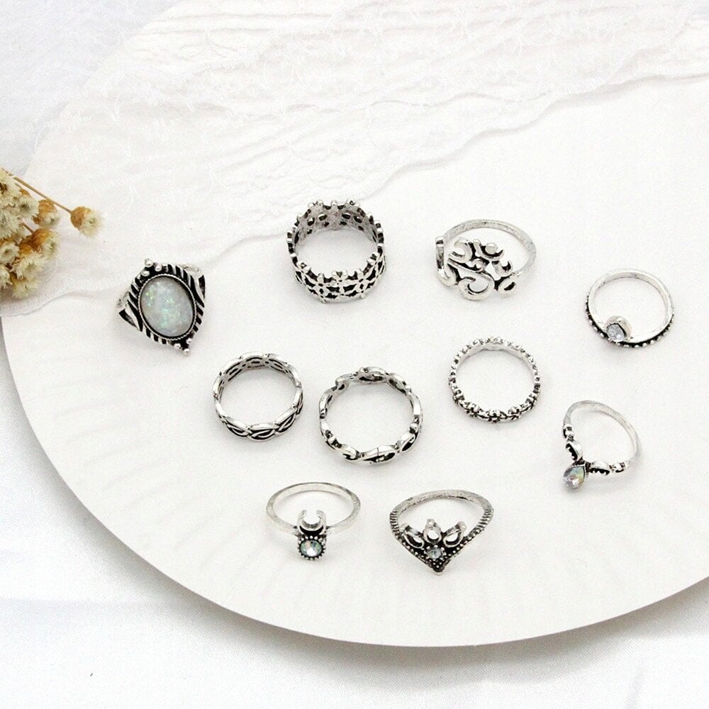 hopea RETRO PUNK BOHO 15 RETRO RENGASSARJA RETRO RINGIT 15-SILVER-RINGS hinta ja tiedot | Sormukset | hobbyhall.fi