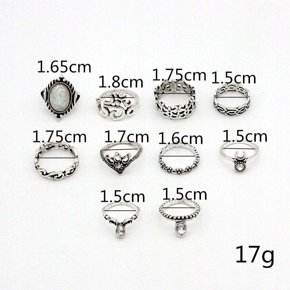 hopea RETRO PUNK BOHO 15 RETRO RENGASSARJA RETRO RINGIT 15-SILVER-RINGS hinta ja tiedot | Sormukset | hobbyhall.fi