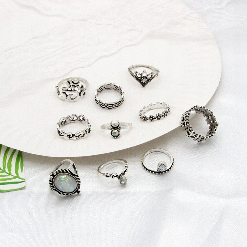 hopea RETRO PUNK BOHO 15 RETRO RENGASSARJA RETRO RINGIT 15-SILVER-RINGS hinta ja tiedot | Sormukset | hobbyhall.fi