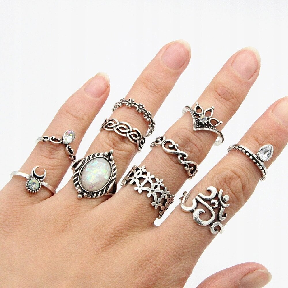 hopea RETRO PUNK BOHO 15 RETRO RENGASSARJA RETRO RINGIT 15-SILVER-RINGS hinta ja tiedot | Sormukset | hobbyhall.fi