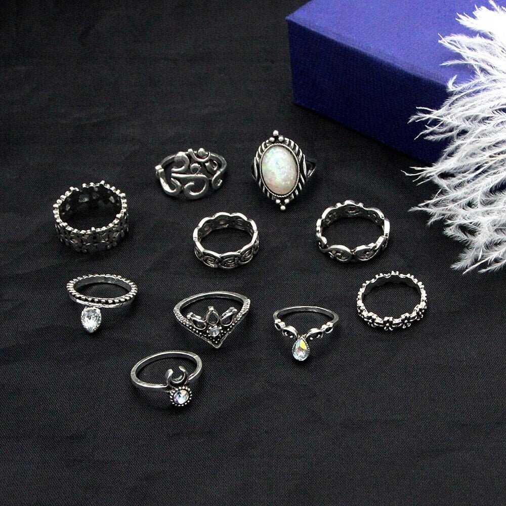 hopea RETRO PUNK BOHO 15 RETRO RENGASSARJA RETRO RINGIT 15-SILVER-RINGS hinta ja tiedot | Sormukset | hobbyhall.fi