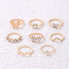 Kulta RETRO PUNK VINTAGE RING SET 8 kpl CLASSIC Kristallit Z29 hinta ja tiedot | Sormukset | hobbyhall.fi