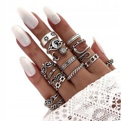 RETRO PUNK VINTAGE 16 kpl CASUAL SET of SILVER RINGS Z26 hinta ja tiedot | Sormukset | hobbyhall.fi