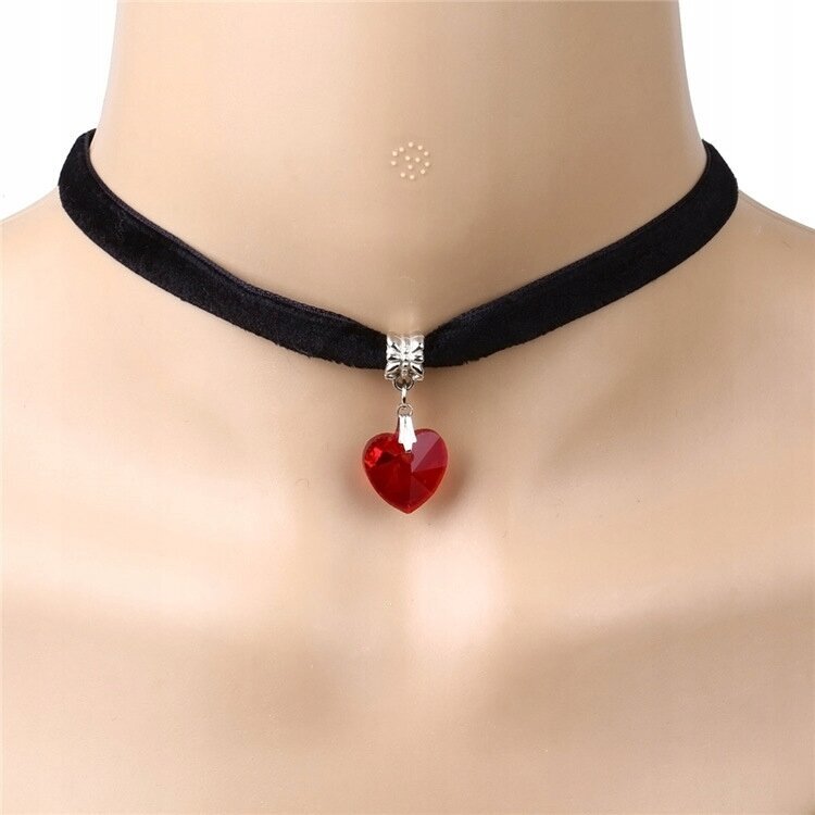 CHOKER CLASSIC HANDSHIFT WITH CIRCLE HEART riipus Gothic Punainen CH16 hinta ja tiedot | Kaulakorut | hobbyhall.fi