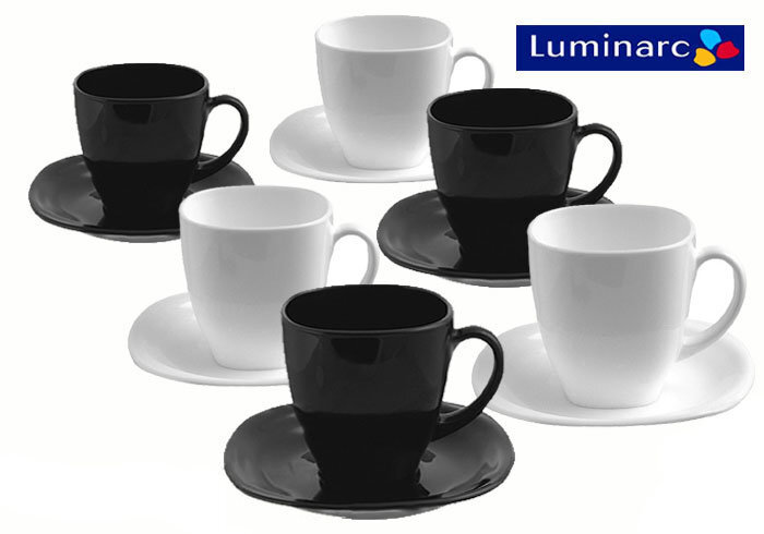 Kuppisetti Luminarc Carine White & Black, 12-osainen hinta ja tiedot | Lasit, mukit ja kannut | hobbyhall.fi