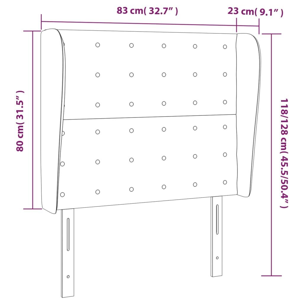 Sängynpääty korvilla, taupe, 83x23x118/128cm, kangas hinta ja tiedot | Sängyt | hobbyhall.fi