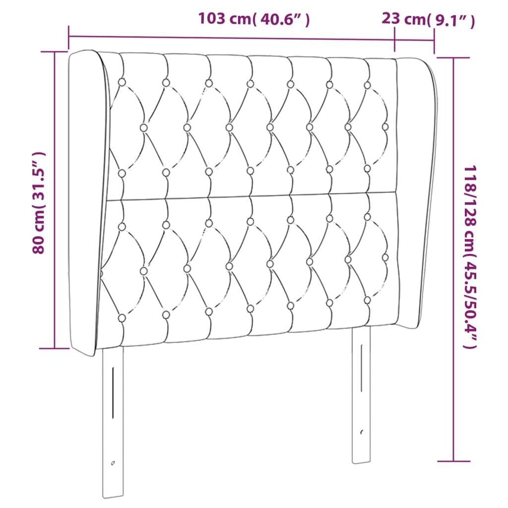 Sängynpääty korvilla, harmaa, 103x23x118/128cm, kangas hinta ja tiedot | Sängyt | hobbyhall.fi