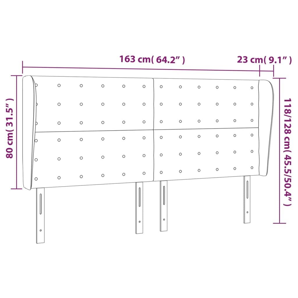 Sängynpääty korvilla, harmaa, 163x23x118/128cm, kangas hinta ja tiedot | Sängyt | hobbyhall.fi