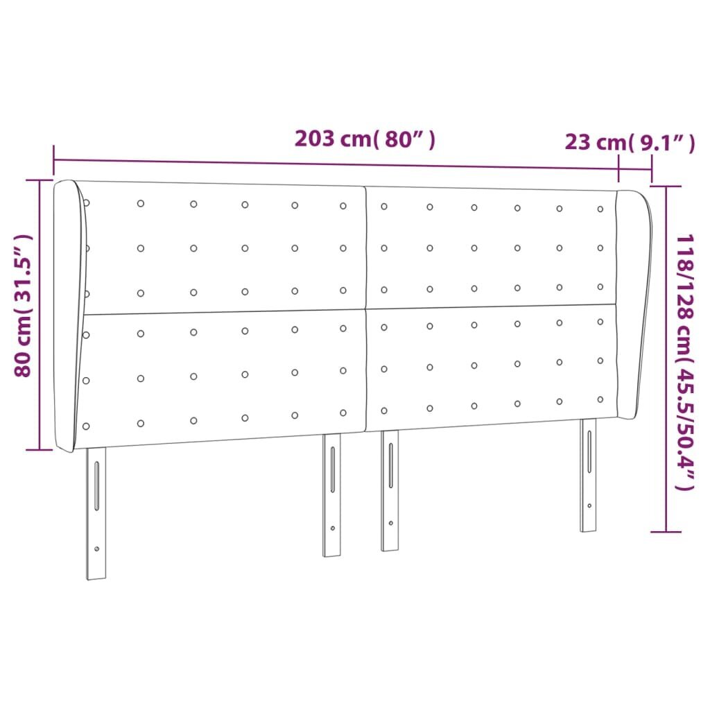 Sängynpääty korvilla, kerma, 203x23x118/128cm, kangas hinta ja tiedot | Sängyt | hobbyhall.fi