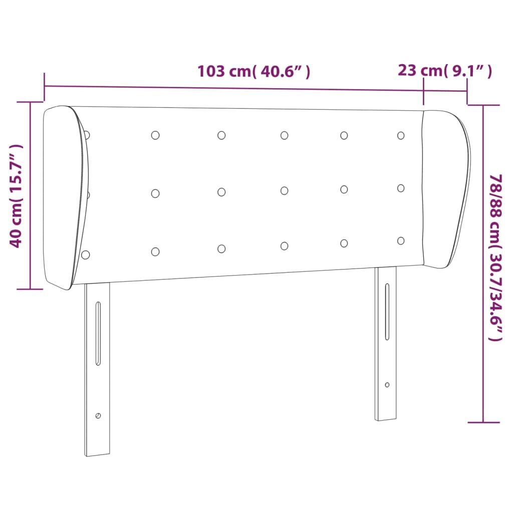 Sängynpääty korvilla, vaaleanharmaa, 103x23x78/88cm, kangas hinta ja tiedot | Sängyt | hobbyhall.fi