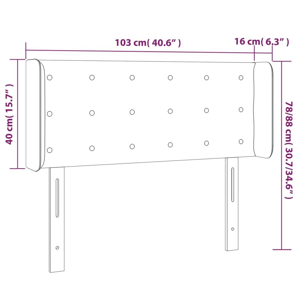 Sängynpääty korvilla, tummanharmaa, 103x16x78/88cm, kangas hinta ja tiedot | Sängyt | hobbyhall.fi