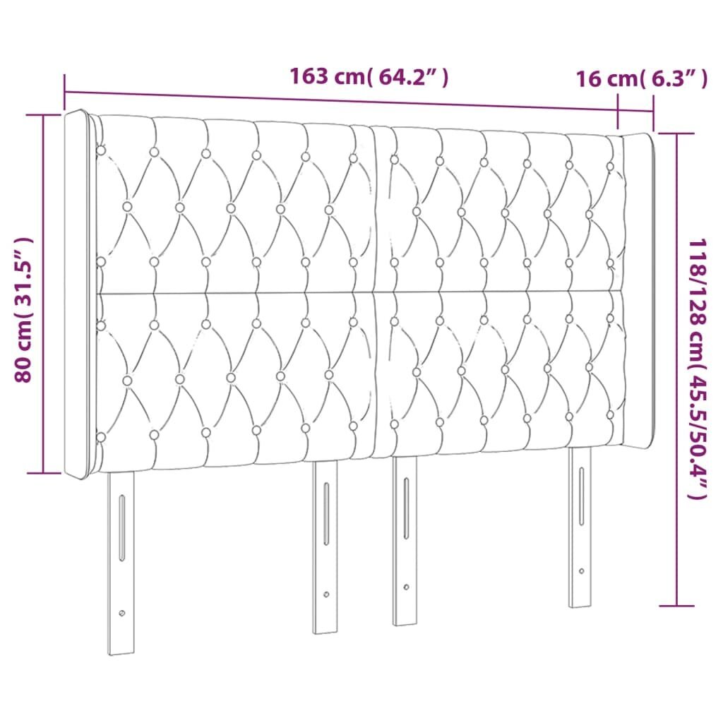 Sängynpääty korvilla, taupe, 163x16x118/128cm, kangas hinta ja tiedot | Sängyt | hobbyhall.fi