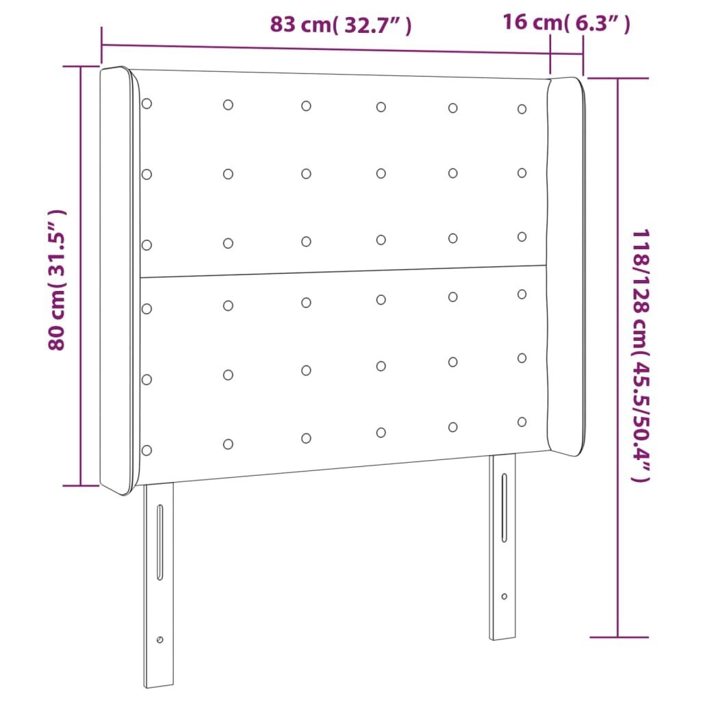 Sängynpääty korvilla, ruskea, 83x16x118/128cm, kangas hinta ja tiedot | Sängyt | hobbyhall.fi