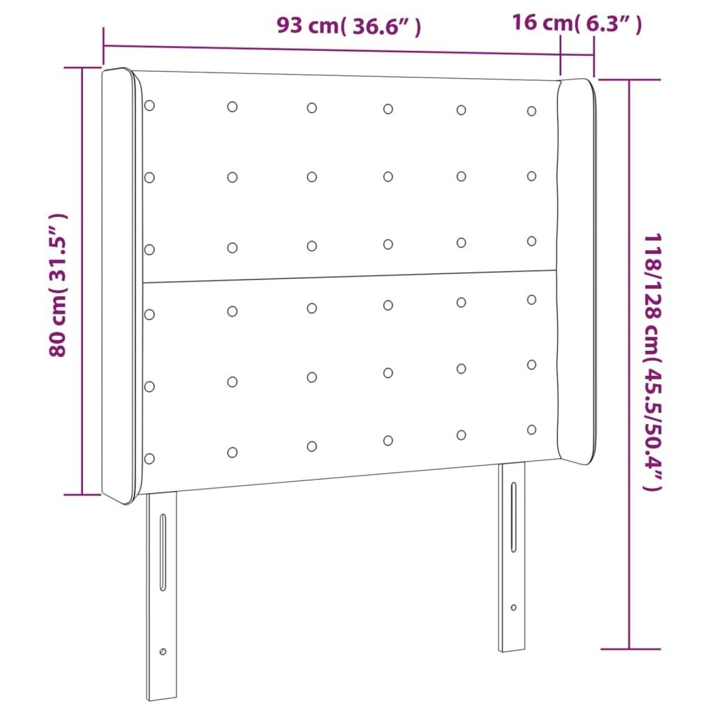 Sängynpääty korvilla, harmaa, 93x16x118/128cm, kangas hinta ja tiedot | Sängyt | hobbyhall.fi