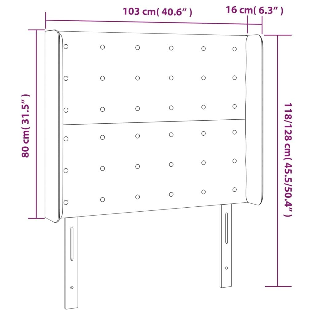 Sängynpääty korvilla, harmaa, 103x16x118/128cm, kangas hinta ja tiedot | Sängyt | hobbyhall.fi