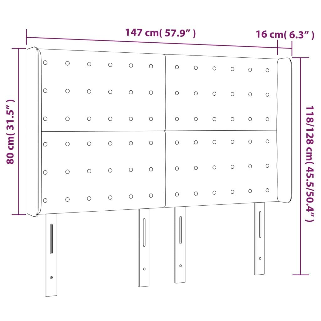 Sängynpääty korvilla, harmaa, 147x16x118/128cm, kangas hinta ja tiedot | Sängyt | hobbyhall.fi